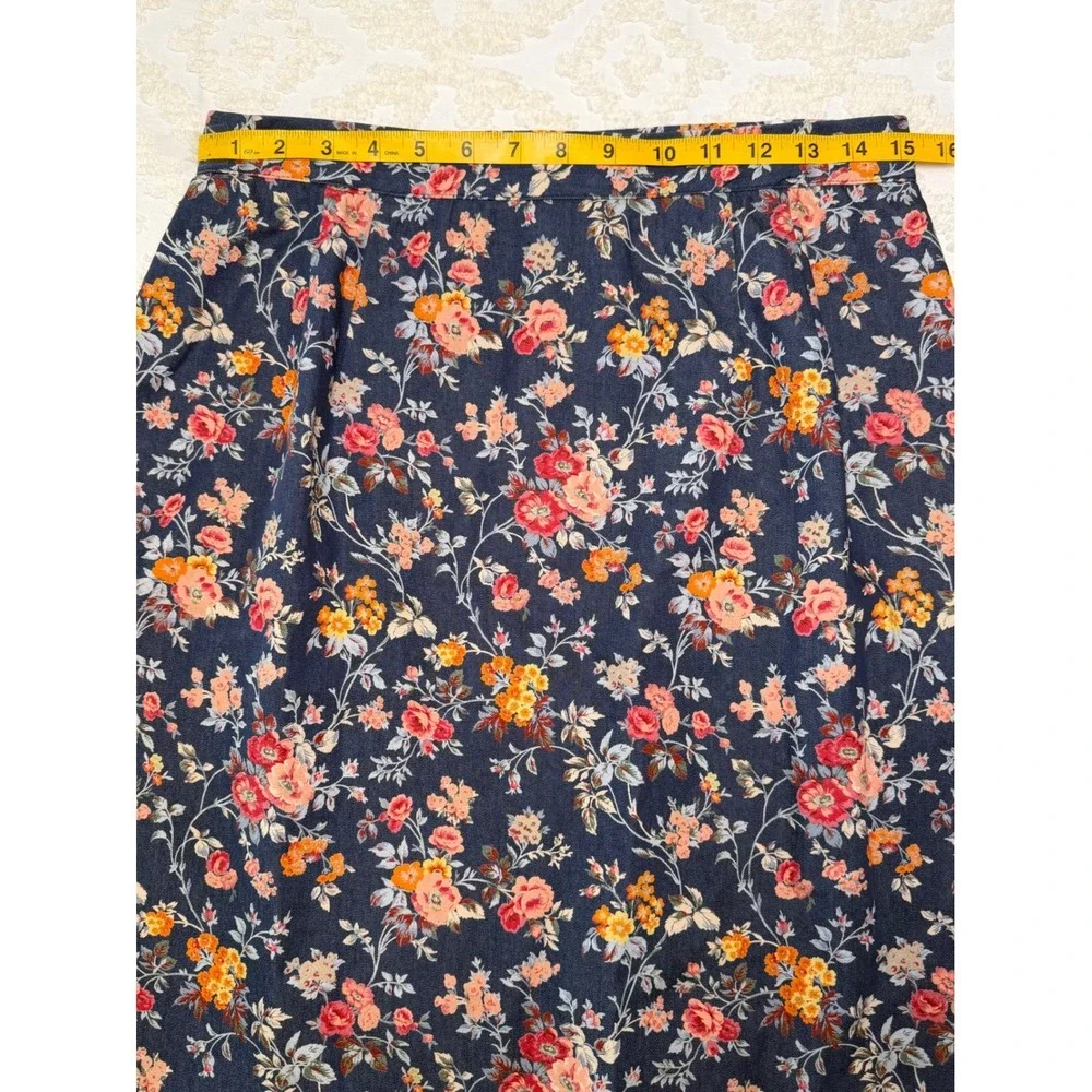 Lulu Alexander Floral Pencil Skirt Navy Blue 12P Petite Vintage Cottagecore Bohi